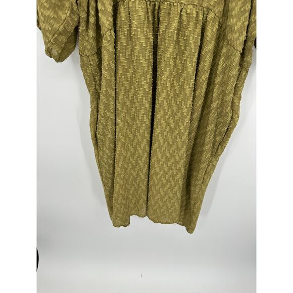 Ophelia Roe Dress Women 2X Mustard Yellow Textured Midi Dress Boho Cottagecore - Picture 3 of 8